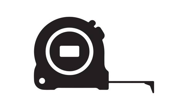 Retractable tape measure tool silhouette, construction and DIY measuring equipment icon isolated on white.