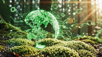Digital earth globe in forest environment concept