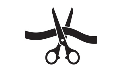 Scissors cutting a ceremonial ribbon silhouette representing a grand opening or successful business launch event
