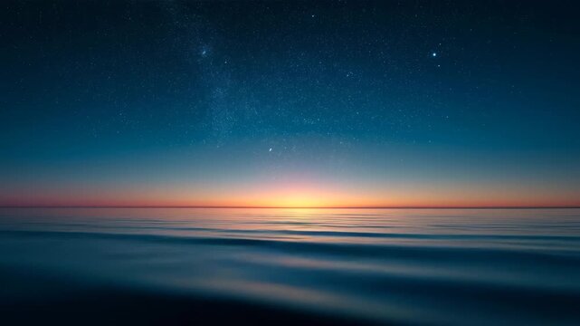 星が残る水平線と薄明の海景色