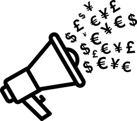 Megaphone silhouette isolated on transparent background with euro dollar signs
