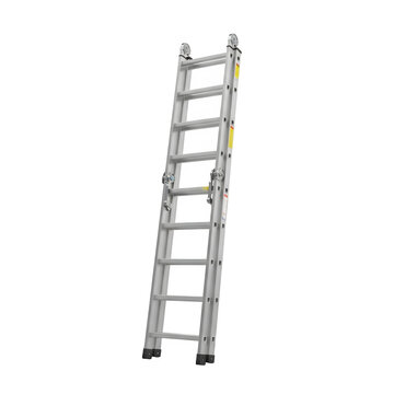 Aluminum extension ladder with two sections, isolated on transparent background