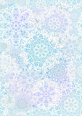 Seamless winter background. New Year's greeting card. White snowflakes on a blue background.