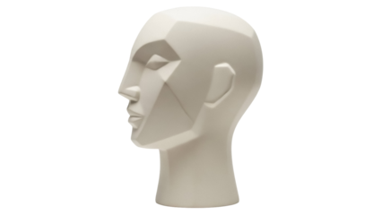 Geometric mannequin head isolated PNG on transparent background, beige polygonal sculpture for art reference and design mockups