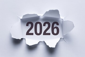 A torn paper revealing the year 2026 in bold black font on a white background