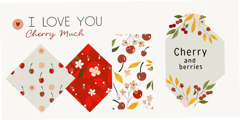 A collection of decorative cherry and berry themed graphics with loving messages © Bijoy