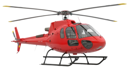 Red helicopter PNG isolated on transparent background, modern air transport for rescue and travel purposes, aviation vehicle