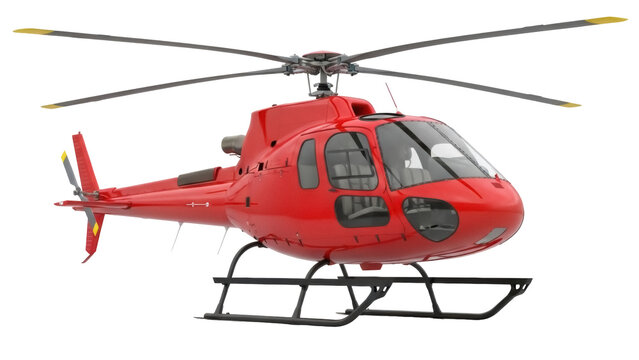 Red helicopter PNG isolated on transparent background, modern air transport for rescue and travel purposes, aviation vehicle