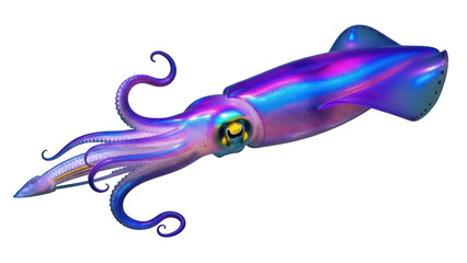 Iridescent squid PNG isolated on transparent background, colorful cephalopod with tentacles for...