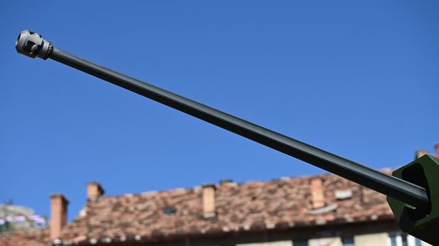 Self-propelled anti-aircraft gun on armored fighting vehicle. Military armored vehicle artillery. Weapon. Mobile anti aircraft cannon.