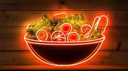 neon sign salad bowl light art wall decoration orange glow .