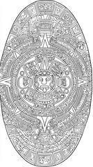 Aztec civilization, person in an Aztec calendar, Mexican mandala, coloring picture, black and white image