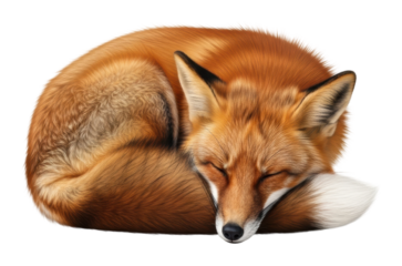 Sleeping fox in nature wildlife peaceful environment isolated on transparent background