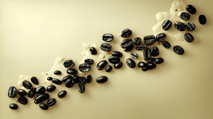 Close-up of freshly roasted coffee beans falling