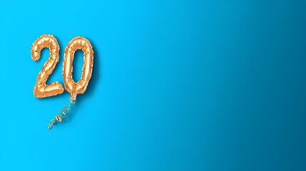 20 years anniversary concept, birthday, celebration, floating golden balloons