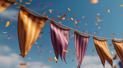 String of decorative flags with colorful confetti