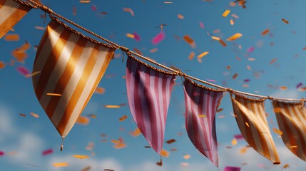 String of decorative flags with colorful confetti