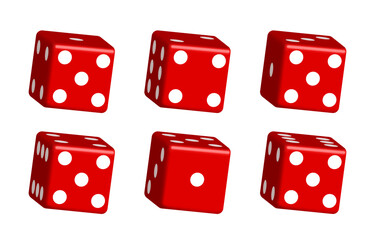 Red dice big set. Vector 3d clipart isolated on white background.