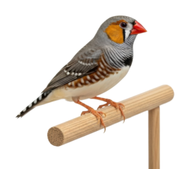 Zebra finch bird perched on stand isolated on transparent background