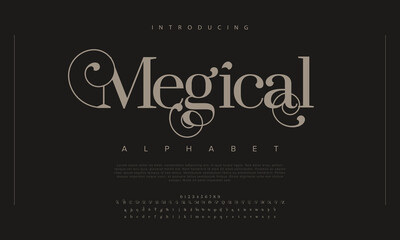 Megical, typography beauty fashion elegant minimalist serif italic fonts decorative wedding vintage retro logos. Minimal luxury font alphabet logo. Vector illustration