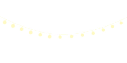 Yellow string light bulbs on transparent background 