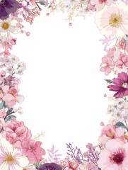 floral frame design with pink and purple flowers