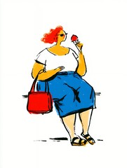 woman sitting eating ice cream illustration