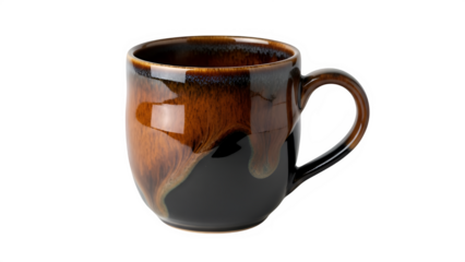 Ceramic Cup With Brown and Black Glaze, isolated on white or transparent background. PNG