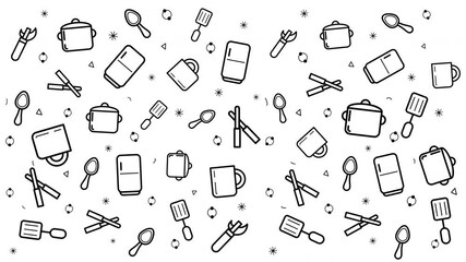 kitchenware pattern. Great for kitchenthemed designs, recipe cards, and culinary blog backgrounds.