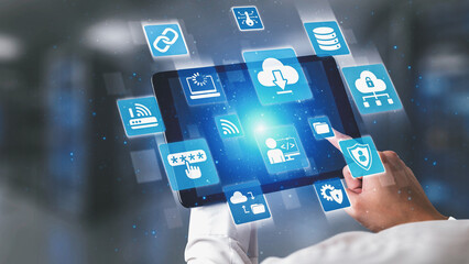 Cloud computing, cloud strategy, and cloud technology transforming digital infrastructure with...