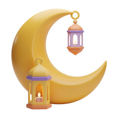 Golden Crescent Moon and Lanterns for Islamic Celebrations