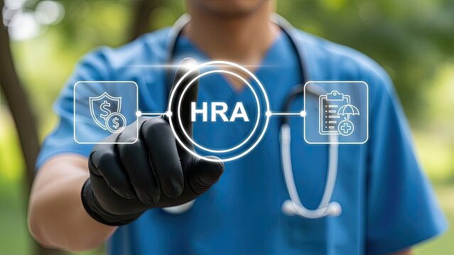 Healthcare professional interacting with HRA interface outdoors