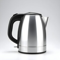 Stainless Steel Electric Kettle with Black Handle Isolated on White Background
