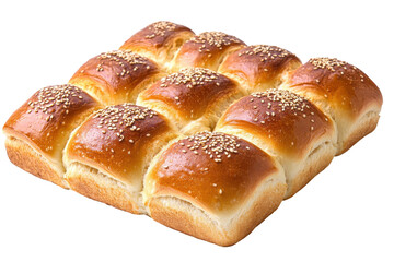 Golden brown sweet bread rolls with sesame seeds isolated on transparent background. Sesame bun bread isolated on white background.