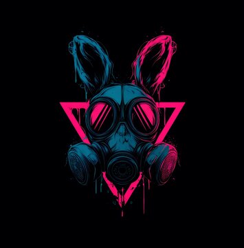 a stylized bunny head with a gas mask on a black background