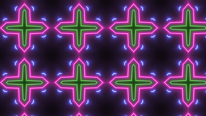 Glowing neon line mandala icon fabric sign illustration background.