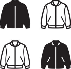 Naklejka premium Bomber Jacket Cut Silhouette, bomber jacket clothing shape, casual fashion outerwear, apparel pattern cut, solid black silhouette, outline filled vector, isolated white background