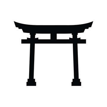 Black Silhouette of a Japanese Torii Gate on White Background shinto shrine