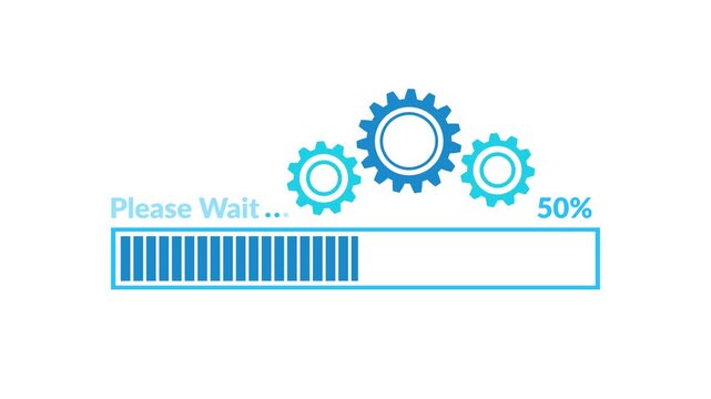Please wait Processing bar with gear icon animation Video on white background, please wait bar and percentage Futuristic progress please wait loading bar 0-100 percent Video