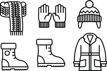 White bold neat icons of neat scarf glove hat boot coat winter apparel set