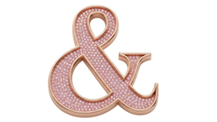 Rose gold ampersand symbol isolated PNG on transparent background, elegant 3D rendering for graphic design and decoration