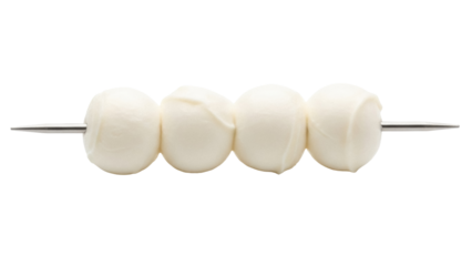 Mozzarella cheese balls on a skewer isolated PNG, fresh Italian appetizer for snacks and party food on transparent background