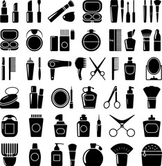  Cosmetics & makeup Icon Set Black Vector Simple Beauty Symbols
