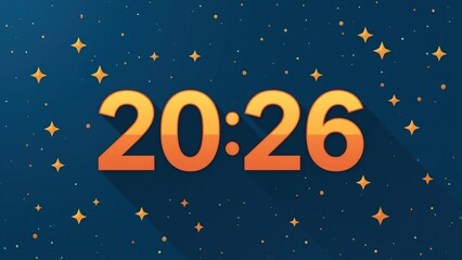 Digital clock display showing 20:26 in orange gradient font with starry night sky background and small golden stars