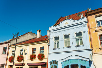 Colorful old houses on pedestrian Alzbetina (Elizabeth) street, the oldest street in historic Old Town part of Kosice, Slovakia
