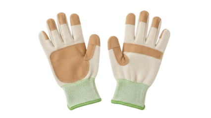 Pair of beige work gloves PNG isolated on transparent background, protective gear for gardening and construction