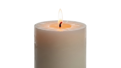 Burning candle PNG isolated on transparent background, wax candle with flame for decoration and religious use, no background