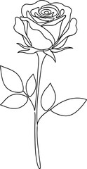 A Delicate Single Line Drawing of a Rose with Leaves, Embodying Elegance and Simplicity in Botanical Art