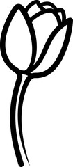 A simple and elegant black and white line drawing of a tulip flower, symbolizing spring and beauty
