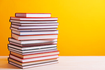 Book stack on the desk for back to school and education